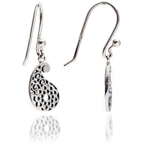 Oxidised Sterling Silver Intricately Fashionable Filigree Paisley Drop Earrings